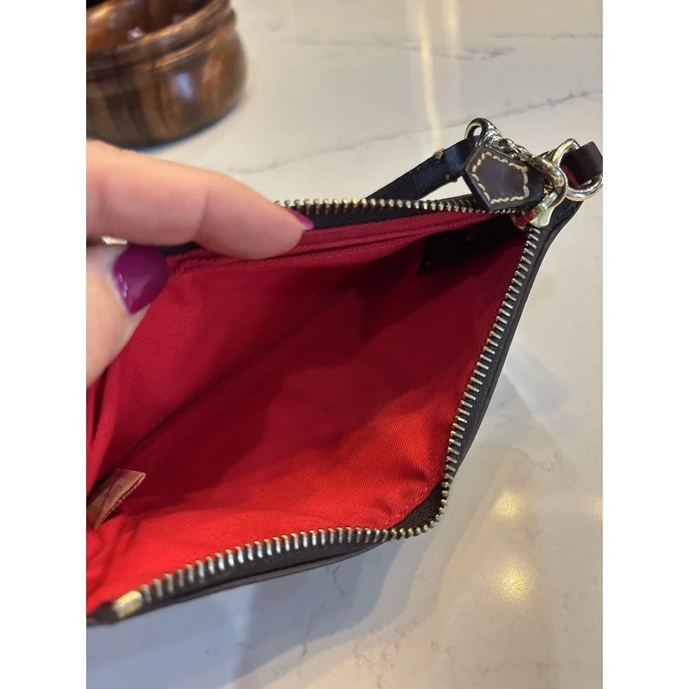 Dooney & Bourke Tartan Plaid Canvas Wristlet Clutch Leather Trim